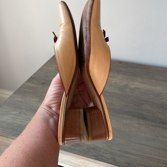 Vintage NavyBoot Italian leather beige & red leather bowtie slides size euro 37 - Picture 8 of 11